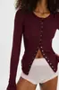 Moda Europeia e Americana Mais Vendida Jaqueta Cardigan Quente de Manga Longa com Gola Redonda Botões Costela Cor Sólida Outono e Inverno para Mulheres
