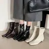 Botines ajustados súper elásticos para mujer, nuevos botines de una sola pieza estilo coreano para otoño e invierno, punta cuadrada, cierre trasero, tacón medio, botines elásticos para mujer