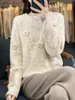 Suéter de Lana Estilo Nuevo 2026 para Mujer, Suéter Pulóver de Ganchillo con Flor Tridimensional Hecha a Mano, Cuello Redondo, Tejido de Punto de Manga Larga, Top Holgado