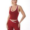 Conjunto de Roupa Esportiva Yoga Fitness, Top Regata Nude Europeu e Americano, Calça Yoga Justa de Cintura Alta e Perna Larga