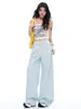 Jeans Vintage de Corte Reto, Calça Larga de Comprimento até o Chão, Calça Longa Larga Solta Estilo Americano Feminina, Fashionável e Tendência para o Dia a Dia