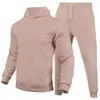 Conjunto casual unissex para outono e inverno, tamanho europeu, cor lisa, conjunto de duas peças com moletom solto e calça de moletom