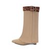 Botas Altas para Mujer que Aumentan la Altura Interior 2025 Nuevas Botas de Tacón Alto con Punta Animal Print Estilo Retro Botas para Pantalones