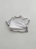 Ins Cuello Redondo Abertura Lateral Rayas Cuello Redondo Manga Corta T Color Sólido Cubre Bordes Verano Combinable Casual Top para Bebés Niños y Niñas