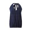 Estilo Nuevo de Verano 100% Algodón Moderno y Versátil Cuadros Clásicos Tricolor Top de Tirantes Halter con Cordones Espalda Profunda sin Espalda para Mujer 5504