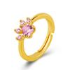 Venta caliente anillo de huellas de pata de animal lindo de carácter con diamante rosa de circonita chapado en oro de 24k anillo de pata de perro pata de pollo de circonita