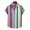 Camisa de Manga Corta Holgada con Estampado 3D de Estilo Nuevo para Hombre, Cardigan Rayado de Talla Grande con Cuello, Transfronteriza Europea y Americana