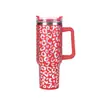Termo para Coche de Acero Inoxidable 304 Elástico Borde Caliente Estampado Leopardo Plateado 40 oz Primera Generación Mismo Estilo Stanley Logo Personalizado