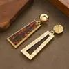 Aretes de Placa Geométricos Largos con Estampado de Leopardo Estilo Europeo Atmosférico de Moda Aguja de Plata Sensación de Alta Gama Gran Lujo Marca Grande Accesorios Modernos para Aretes
