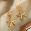 Novos brincos de design de nicho para mulheres, de alta qualidade, moda, personalidade, costura de estrela-do-mar, aço titânio banhado a ouro 18K, transfronteiriços