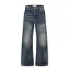 K5903 Calle Principal Estilo Americano Unisex Tendencia Urbana Lavado Frotado a Mano Diseño de Textura Bigotes de Gato Jeans Retro Micro Acampanados para Hombre