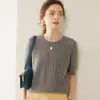 Nuevo Suéter de Cachemira de Manga Corta para Otoño Temprano para Mujer Cuello Redondo Calado Jersey Cardigan Ajustado Tejido de Punto Trenzado Capa Base