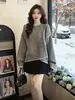 Suéter de punto color avena, suave como la leche y pegajoso, para mujer, nuevo estilo de otoño, talla grande, para chicas con sobrepeso, cuello redondo, jersey, top holgado
