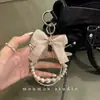 Corrente de Celular com Laço de Tule Bordado de Alto Acabamento para Mulheres, Acessório Versátil da Moda, Ornamento Requintado Ultra-Fada Luz de Luxo