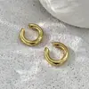 Joyería Transfronteriza Europea y Americana, Clips para Oreja Geométricos Simples en Forma de C de Acero Inoxidable, Pendientes de Aro de Doble Capa 18K Electrochapados al Vacío