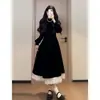 Sentindo-se como uma melhor amiga, vestido de veludo com ajuste na cintura para mulheres, Outono/Inverno 2024, roupa de Natal, doce vermelho, vestido longo que rejuvenesce