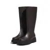 Botas Europeias e Americanas Femininas Tamanho 35-43 Extra-Grandes, Botas de Couro de Bico Redondo com Salto Alto, Plataforma Impermeável com Solado Grosso, Botas de Cano Alto para Outono e Inverno