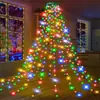 Nova Luz de Topo de Árvore em Anel LED Luz de Árvore de Natal Baixa Tensão Estrela de Cinco Pontas Cascata Pendurada na Árvore Água Luz de Fio LED de Natal