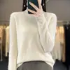 Moda nova de primavera gola alta primeira linha pronto para usar listra vertical blusa de baixo solta modeladora feminina para o dia a dia suéter 100% lã