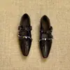 Sapatos Mary Jane com Rebites Estilo Britânico para Mulheres, Novo Modelo de Primavera com Bico Quadrado, Tira com Pedraria, Aumentadores de Altura, Sapatos de Salto Baixo Elegantes para Mulheres