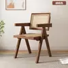 Silla de Comedor de Madera Maciza para el Hogar, Silla Chandigarh Estilo Mediados de Siglo, Silla con Reposabrazos Suaves Estilo Wabi-Sabi, Silla de Ratán para Ocio