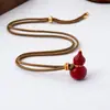 Pingente de Cabacinha Colorido Esmaltado Banhado a Ouro Estilo Antigo Corrente para Suéter, Novo Estilo Retro Chinês Colar Versátil da Moda