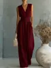 Macacão Feminino Elegante de Cor Sólida com Decote V e Ajuste na Cintura, Novo Estilo Primavera/Verão Transfronteiriço Europeu e Americano 2026