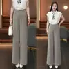 Calças pantalona cinza de terno com cintura alta e caimento fluido para mulheres, novo estilo outono 2026, calças casuais modeladoras para pessoas baixinhas