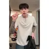 Camisa de Verano para Hombre de Manga Corta con Cuello Americano, Ajustada, Gris Claro, Hombro Derecho, Tejido Waffle, Camiseta Básica