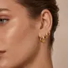 Brincos de Argola Geométricos Lisos Estilo Chique para Mulheres, Simples, Modernos e Versáteis, Tendência, Aço Inoxidável Banhado com Ouro 18K Real