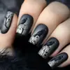 Parches para Uñas Cuadrados de Longitud Media Crow Gris, Parches para Uñas de Moda Europea y Americana, Uñas Portátiles Desmontables