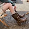 Fivela de Cinto Ocidental Europeia e Americana Botas de Pilha Botas de Cano Médio Botas de Cano Alto Femininas Botas de Cavaleiro Botas Martin