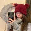 Ins Suave Glutinoso Estilo Japonés Lindo Hecho a Mano Oreja de Oso Sombrero de Lana para Mujer Otoño e Invierno Cálido Protección para las Orejas Enrolladas