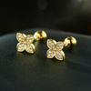 Pendientes de mujer con trébol de cuatro hojas, plata S925, con diamantes, con forma de hueso de oreja, con clavos, pequeños, frescos, sencillos, con rosca y flor, con borde cruzado.