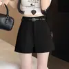 Shorts de traje negros simples y elegantes para mujer para uso exterior, nuevo modelo de primavera, de cintura alta, shorts de línea A adelgazantes, shorts de pierna ancha tipo bootcut