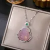 Corrente de clavícula em aço titânio estilo nacional retrô pingente de cadeado da paz de jade temperamento versátil acessórios de estilo chinês de alta qualidade