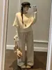 Pantalones Rayados de Tela Suave tipo Fideo de Arroz Perezoso para Mujer, Nuevo Diseño de Otoño, Pantalones Casuales Rectos de Longitud Completa Versátiles