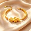 Pulsera de Bronce Dorado Arena Pixiu Portador de Fortuna Estilo Vietnamita Antiguo Transfronteriza, Joyería de Fortuna Chapada en Oro de Latón 24K que No se Desvanece