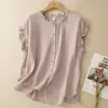 Camisa de Color Sólido de Manga Corta para Mujer, Nuevo Estilo de Verano, Camisa Casual Delgada Juvenil con Diseño Holgado y Mangas Cortas tipo "Flying Sleeves"
