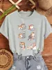 Camiseta Estampada para Mujer de Gato de Batalla con Ilustración de su Trabajo y Vida Ropa de Algodón Holgada Verano Cuello Redondo Manga Corta Y2K