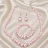 Juego de Joyería de Perlas de Alto Brillo para Mujer, Collar, Pendientes, Pulsera, Juego de Tres Piezas, Regalo para Mamá, Hermosos Accesorios para Fotos de Boda