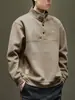 Sudadera de Peso Pesado con Botones y Cuello Alto para Hombre, Nueva Chaqueta Deportiva Retro Americana Holgada Bordada de Manga Larga para Otoño