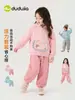 Conjunto de Inverno Dudu para Crianças com Forro de Fleece para Meninos, Roupa Quente de Duas Peças para Meninas, Roupas e Calças Espessadas para Bebês e Crianças