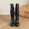 Tacón grueso de 3.5 cm ~ Caña ancha, hebilla de cuero desgastado, punta redonda, tacones apilados, botas de montar, nuevas botas largas negras 2026