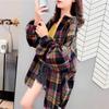 Camisa de manga larga holgada con solapa de cuadros europeos y americanos transfronteriza para mujer PG0107