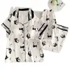 Pijama de Tres Piezas de Seda Helada de Gatito con Almohadillas en el Pecho Pijama para Mujer Temporada de Verano Nuevo Cárdigan Ropa Fresca para Casa