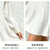 Vestido de punto trenzado con cuello en V de moda transfronterizo europeo y americano para mujer, suéter vestido de manga larga ajustado para otoño e invierno, color liso corto