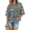 2026 Amazon Transfronterizo Verano Nuevo Estilo Europeo y Americano Patchwork Color Sólido Cuello Redondo Holgado Top Camiseta con Mangas de Tres Cuartos Acampanadas