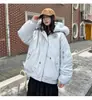 Jaqueta de Penas Nova de Inverno 2025 para Homens e Mulheres, Curta com Capuz, Gola Grande de Pelo, Espessada, Solta, Quente, Roupa de Fora de Algodão