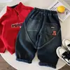 Pantalones Vaqueros Forrados de Polar para Niño Invierno Engrosados Versátiles Largos Estilo Coreano para Niños Pantalones Casuales Bordados Ropa Cálida para Niños